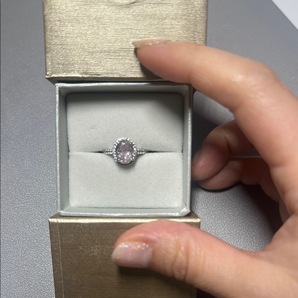 Delicate Pink and Silver Ring with Prong Setting